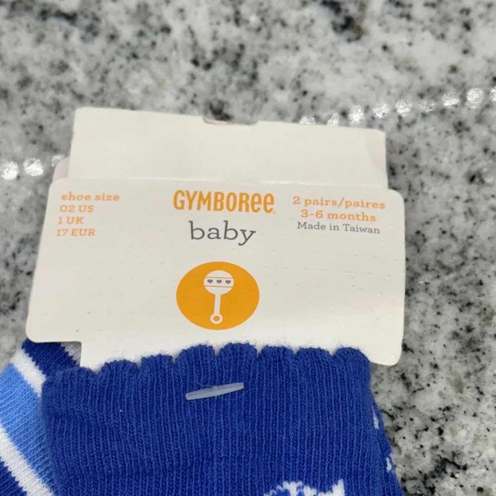 Gymboree Baby 3-6 Months 2-Pack Socks Blue Fish Striped Nautical Coastal Preppy